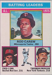 1976 Topps Baseball Cards      192     Rod Carew/Fred Lynn/Thurman Munson LL